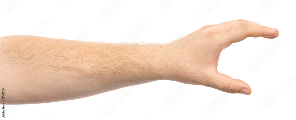 Male hand showing gesture holding something or someone isolate on white background Male hand showing gesture holding something or someone isolate on white background