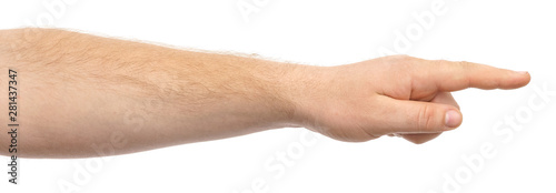 Male hands show gesture isolate on white background.