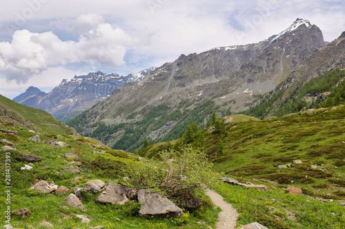 Beautiful valley in the way to Rifugio Benevolo, Val d'Aosta, Italy