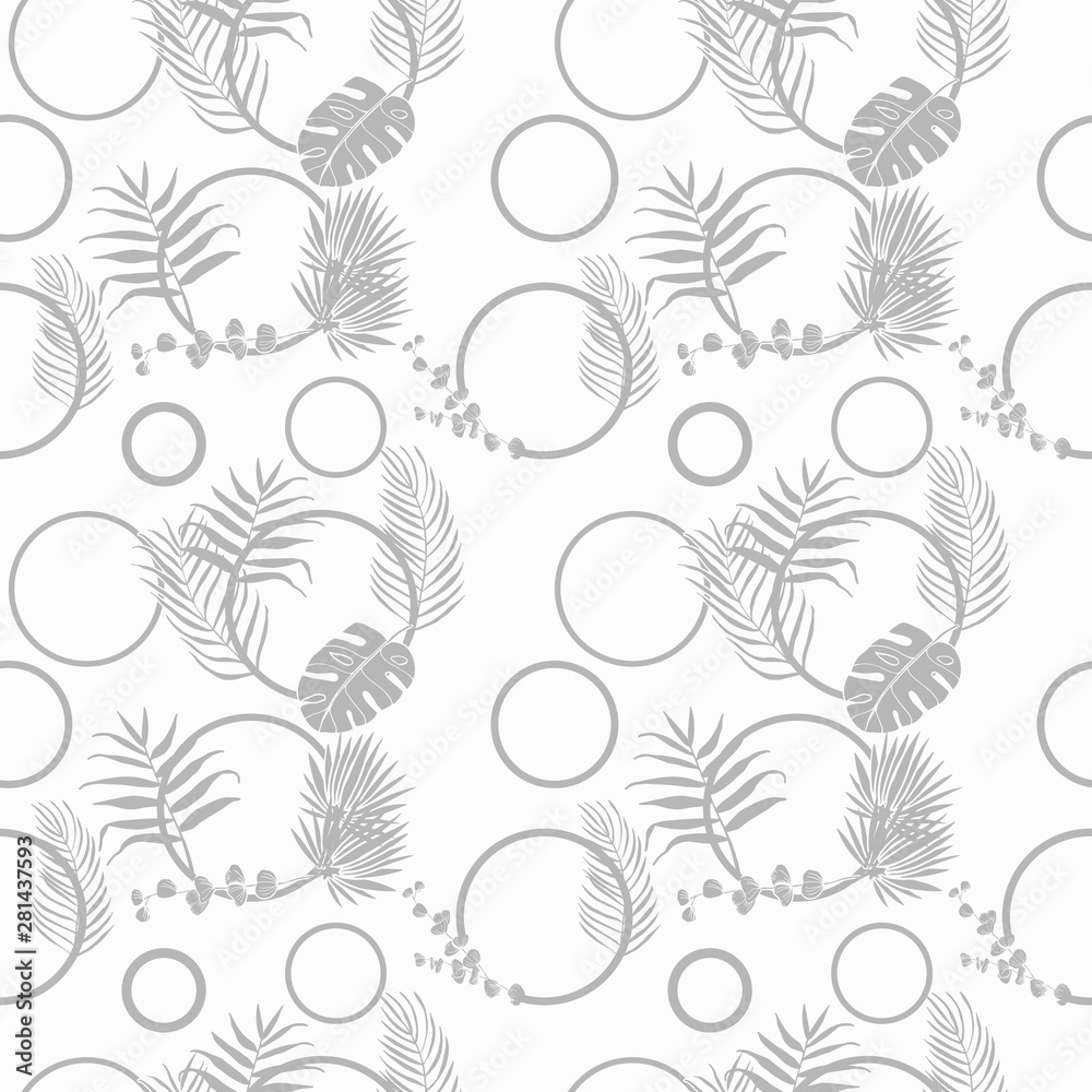 tropical palm leaves and circles seamless floral pattern hand drawn leaves tropical palm leaves and circles seamless floral pattern hand drawn leaves