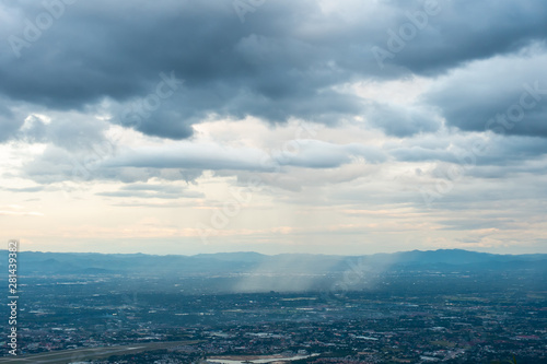 The view from the balcony to see the city and the cloudy sky in the evening or morning and with some part of clouds in the rainy season.