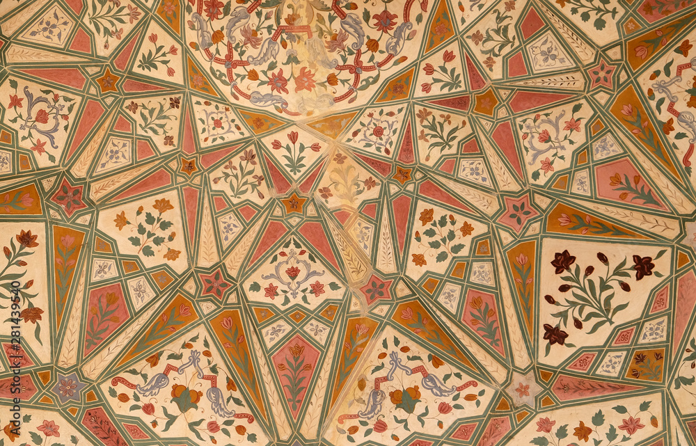 Beautiful ornament on wall of palace in Amber Fort in Jaipur, Rajasthan, India Beautiful ornament on wall of palace in Amber Fort in Jaipur, Rajasthan, India