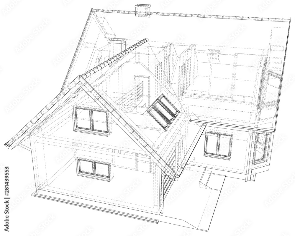 House wire blueprint - isolated over a white background.