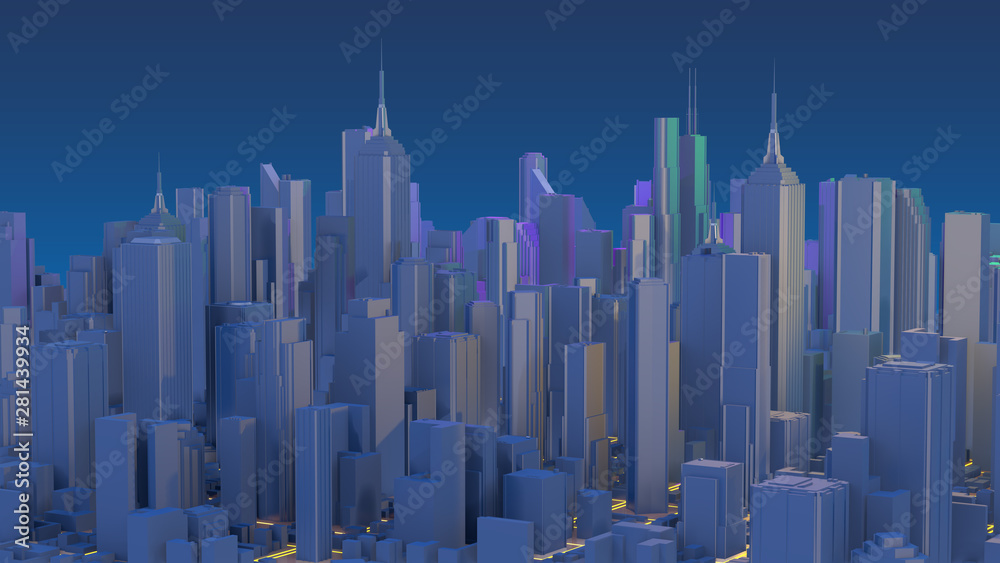 Fototapeta Business downtown and skyscrapers tower. 3d rendering.