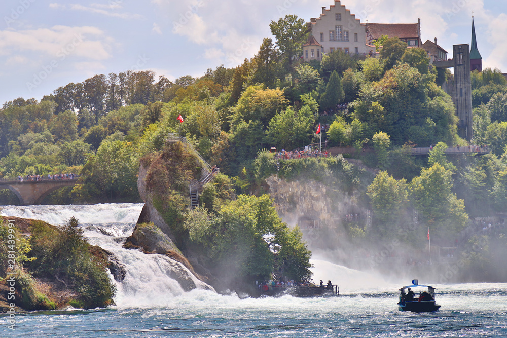 Sightseeing Boats crossing the Rhine at the Rhinefall 