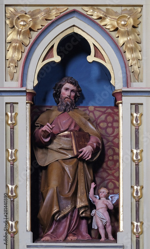 St. Matthew the Evangelist statue on the pulpit in the church of Saint Matthew in Stitar, Croatia