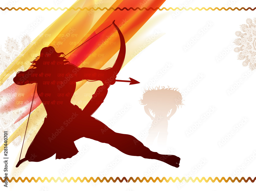 Creative poster or banner design with Hindi language text Jai Shri Ram,  Lord Rama aim Demon Ravana on abstract background and space for your  message. vector de Stock | Adobe Stock