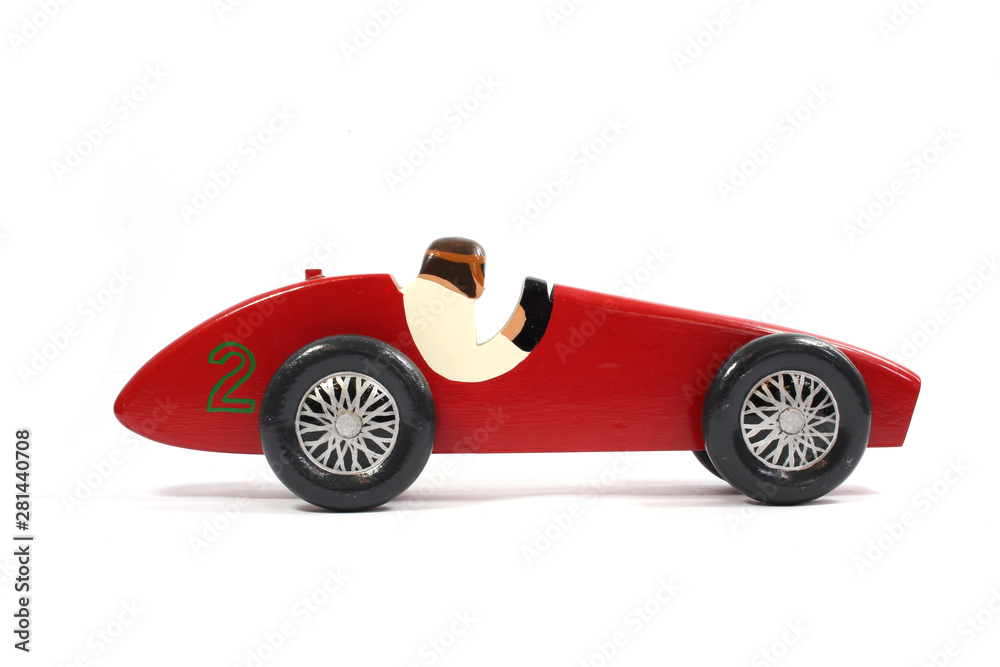 Wooden Racing Car Toys Vintage on White Background