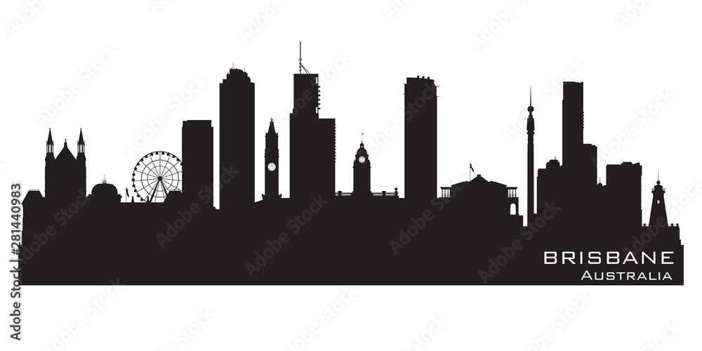 Brisbane Australia city skyline vector silhouette - obrazy, fototapety, plakaty 