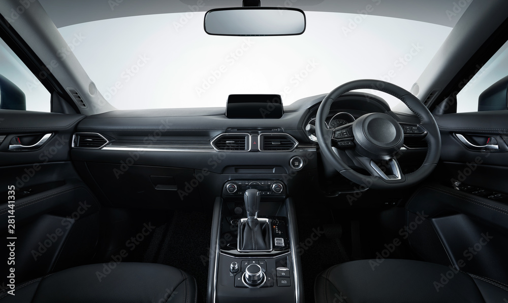 Modern black car dashboard interior , luxury car interior concept . Modern black car dashboard interior , luxury car interior concept .
