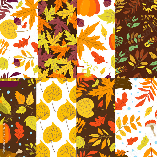Autumn season set of seamless patterns background illustration