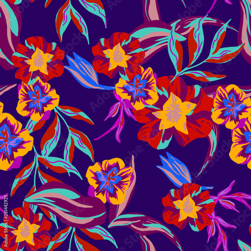 Vector illustration of a seamless floral pattern in spring for Wedding, anniversary, birthday and party. Design for banner, poster, card, invitation and scrapbook flower vibrant color