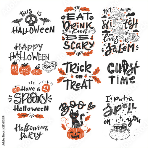 Halloween set of lements with handwritten lettering