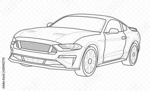 Vector contour car on transparent background. American automobile outline. Auto.