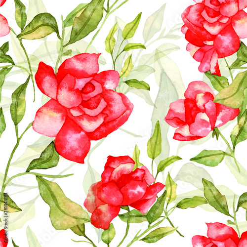 Vector illustration of a seamless floral pattern in spring for Wedding, anniversary, birthday and party. Design for banner, poster, card, invitation and scrapbook roses white background