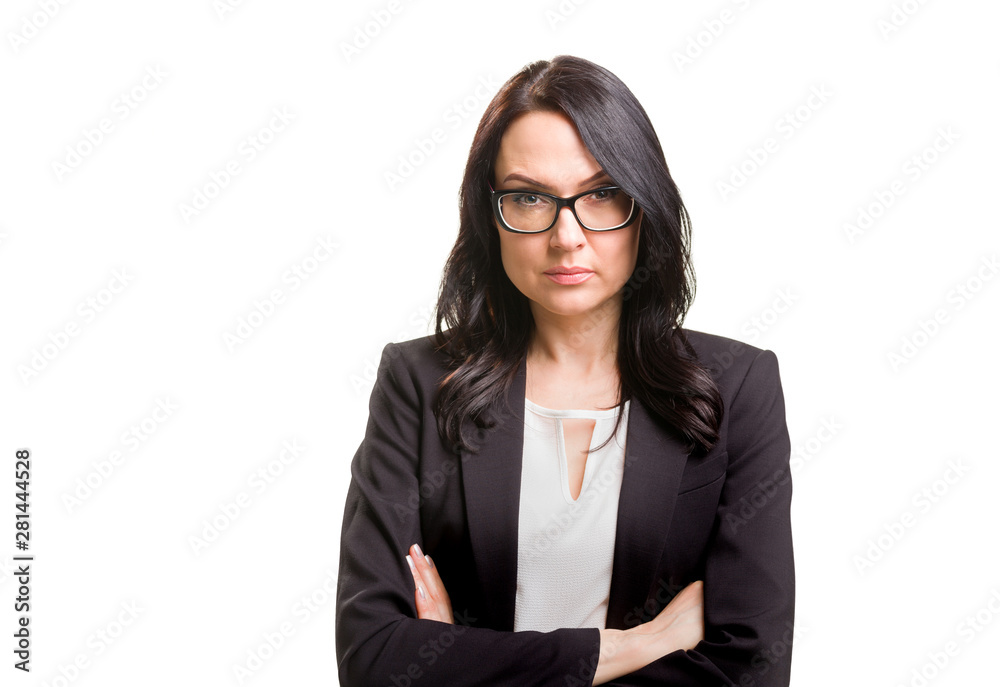 Portrait of business woman in eyeglasses holding tablet computer Portrait of business woman in eyeglasses holding tablet computer