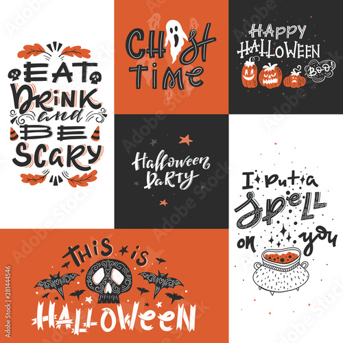 Halloween set of lements with handwritten lettering photo