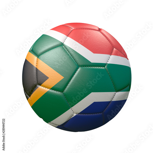 Soccer ball in flag colors isolated on white background. South Africa. 3D image