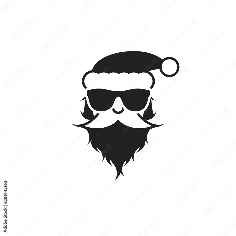 Santa Claus in Sunglasses. Black and White Portrait. Vector Illustration