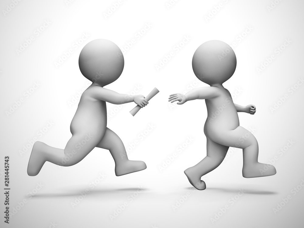 Relay race means collaboration synergy and partnership - 3d illustration Relay race means collaboration synergy and partnership - 3d illustration