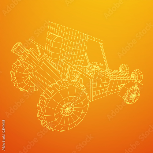 Off road dune buggy car. Terrain vehicle. Outdoor car racing, extreme sport oncept. Wireframe low poly mesh vector illustration