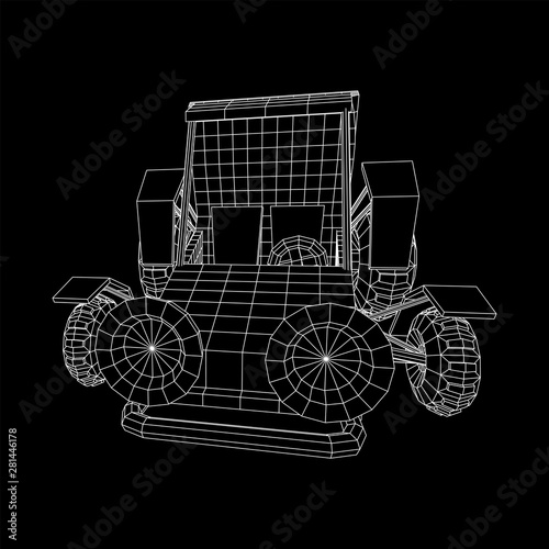 Off road dune buggy car. Terrain vehicle. Outdoor car racing, extreme sport oncept. Wireframe low poly mesh vector illustration