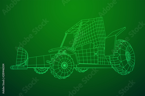 Off road dune buggy car. Terrain vehicle. Outdoor car racing, extreme sport oncept. Wireframe low poly mesh vector illustration