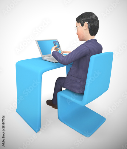 Online shopping with a credit card for internet purchases - 3d illustration photo