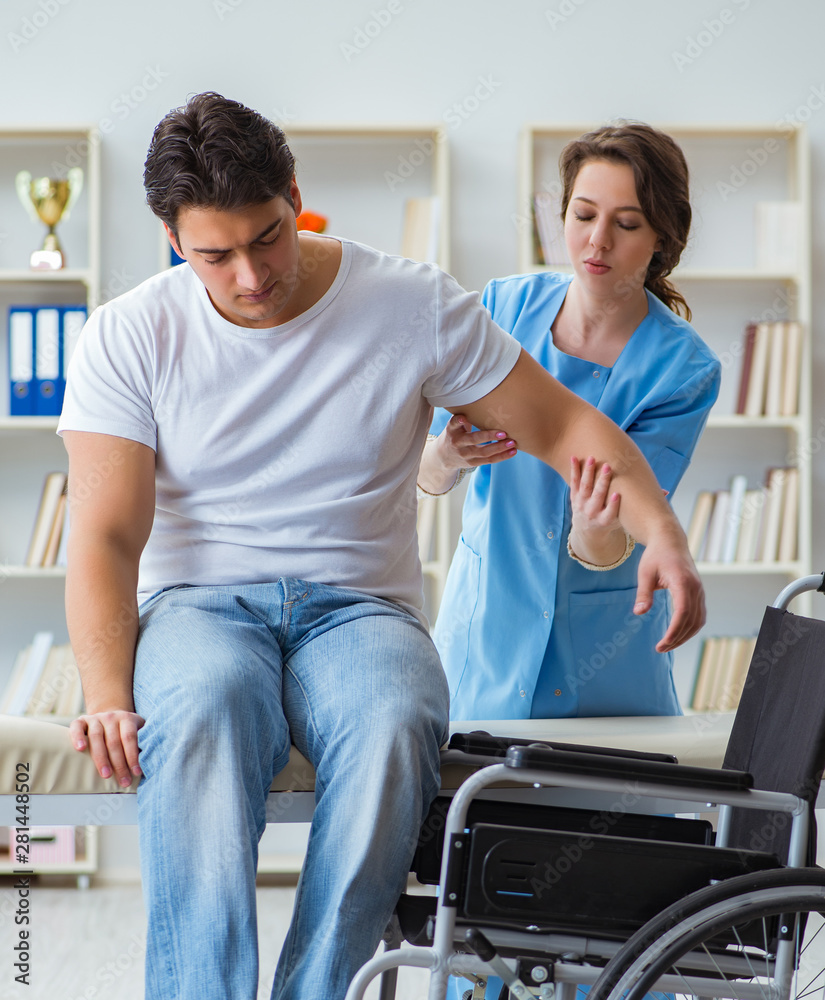 Fototapeta premium Patient undergoing rehabilitation recovery programme with doctor