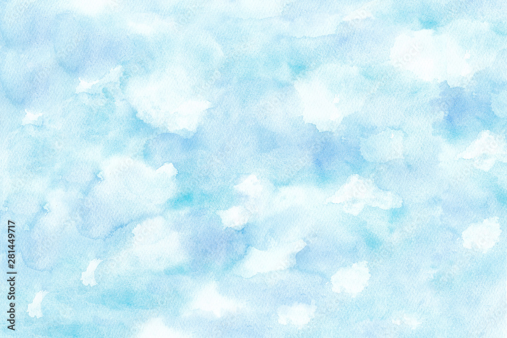 雲のまばらな青空の背景 水彩イラスト 雲のまばらな青空の背景 水彩イラスト