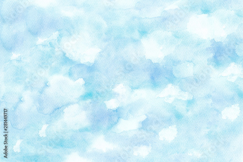 雲のまばらな青空の背景 水彩イラスト Stock Illustration Adobe Stock