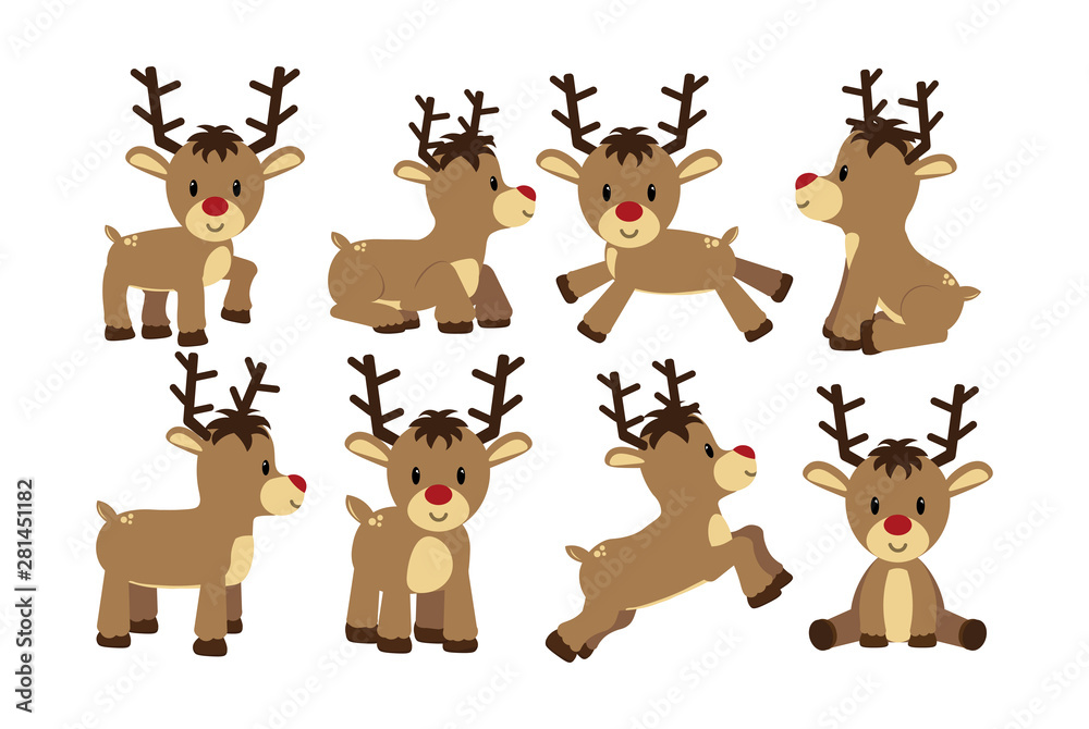 Vector set cartoon cute reindeer isolated Stock Vector | Adobe Stock