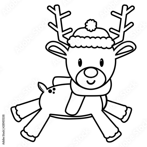 Vector cartoon cute reindeer isolated