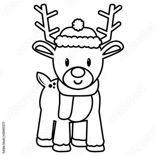 Vector cartoon cute reindeer isolated
