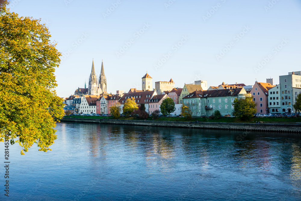 Panorama of Regensburg on the Danube with cathedral