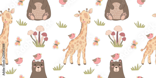 adorable animal illustration seamless pattern for kids project, fabric, scrapbooking, crafting, invitation and many more