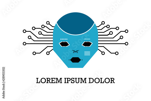 Robot creative technology halloween face mask with microcircuits, piercing on nose, black eyes and lips