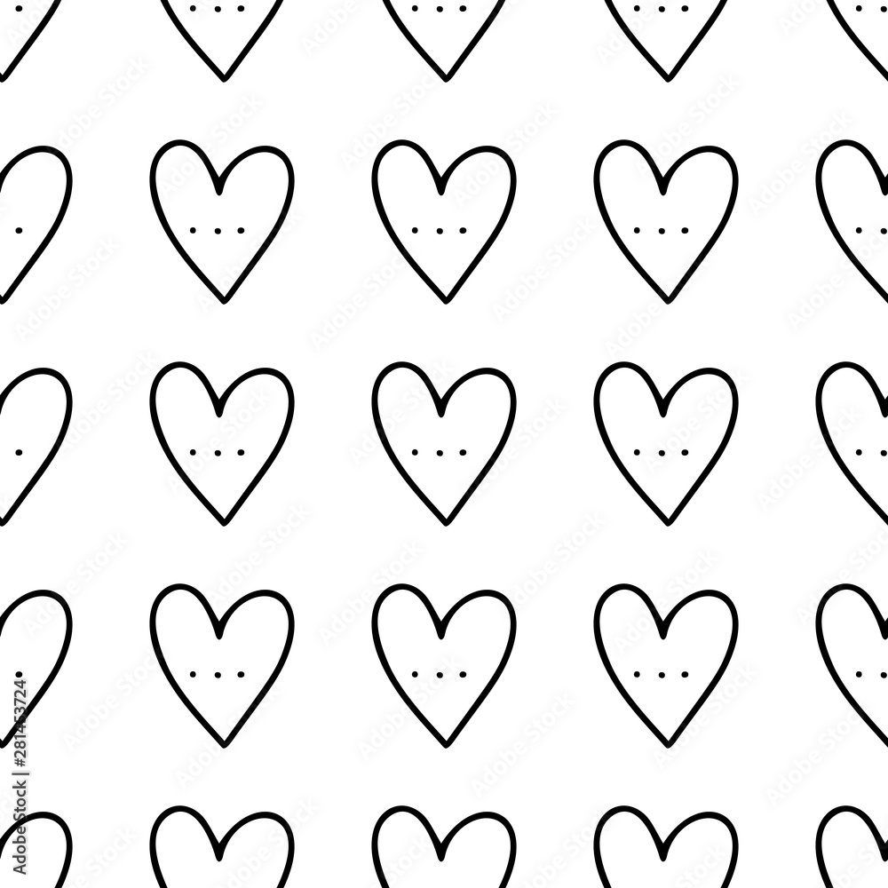 Heart shape hand drawn doodle style black and white seamless pattern. Vector illustration for wrapping, wallpaper or textile design. Heart shape hand drawn doodle style black and white seamless pattern. Vector illustration for wrapping, wallpaper or textile design.