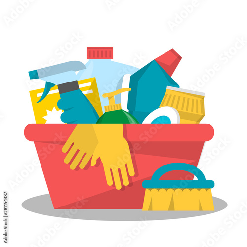 Collection of domestic chemical equipment in plastic bottle