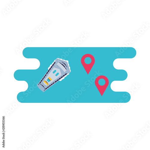 pins location with view aerial of ship cruise boat