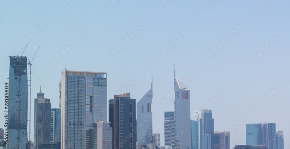 Dubai skyline view - The famous Sheikh Zayed Road - Dubai twin towers Dubai skyline view - The famous Sheikh Zayed Road - Dubai twin towers
