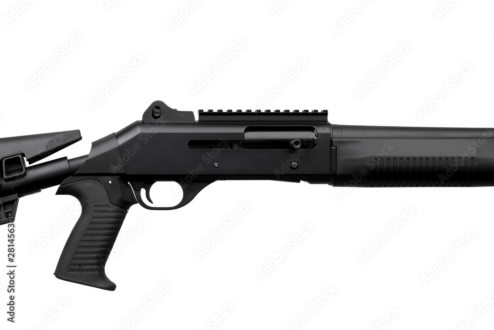 modern black shotgun isolated on white