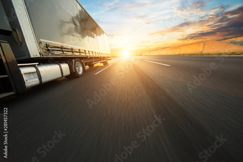 Detail of european truck vehicle on motorway
