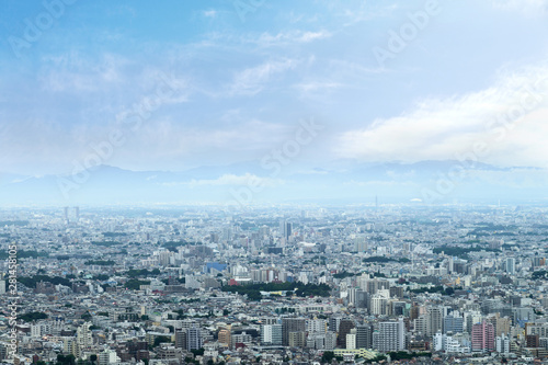 Landscape of tokyo city skyline in Aerial view with skyscraper, modern office building and blue sky background in Tokyo metropolis, Japan.