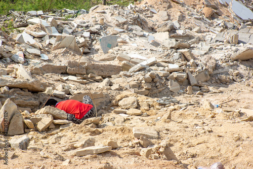 Man is seeking for some treasure after thai tsunami
