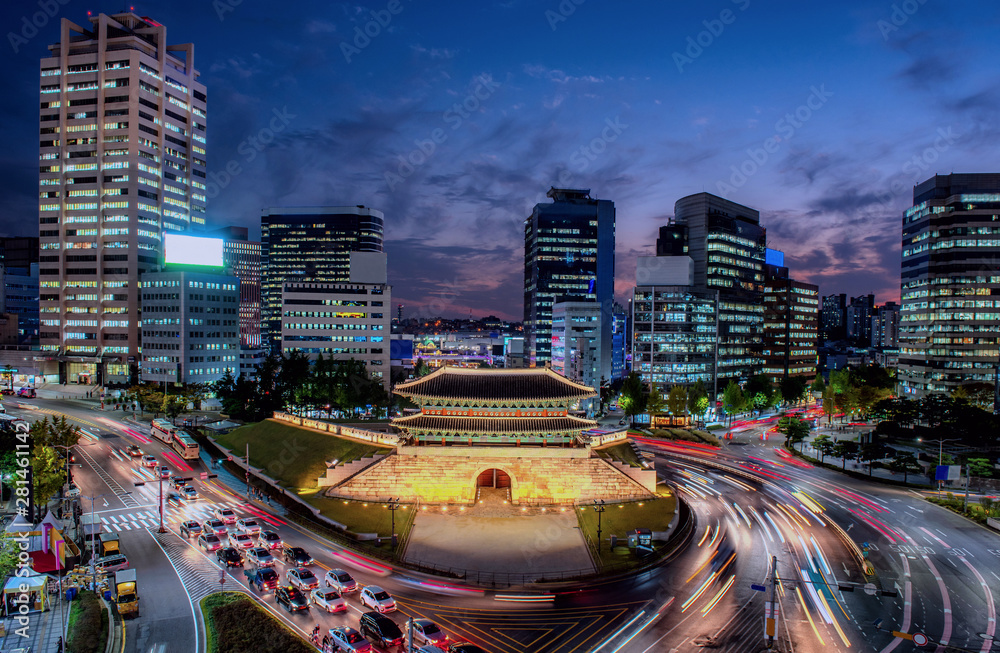 traffic in the city at night seoul city south Korea
