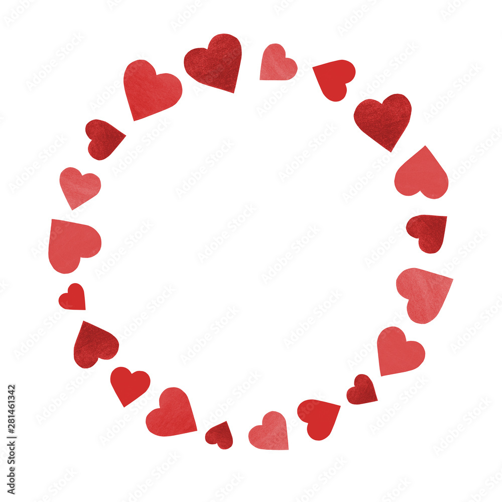 Romantic circle with red hearts on white. Round frame for Valentine's day. Decorating greeting cards, wedding invitations, holiday postcard. Place for text Romantic circle with red hearts on white. Round frame for Valentine's day. Decorating greeting cards, wedding invitations, holiday postcard. Place for text