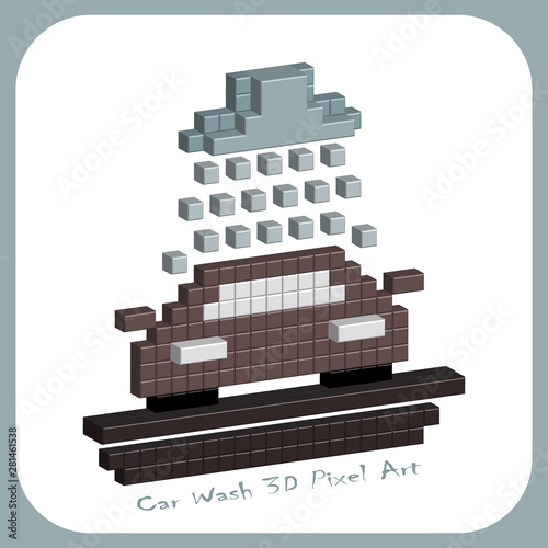 Car, car wash, 3D Pixel Art, 8 bit background for design.