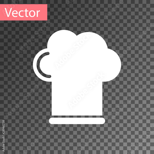 White Chef hat icon isolated on transparent background. Cooking symbol. Cooks hat. Vector Illustration