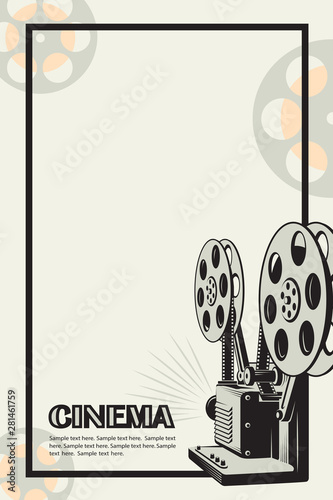 cinema poster with retro movie camera background